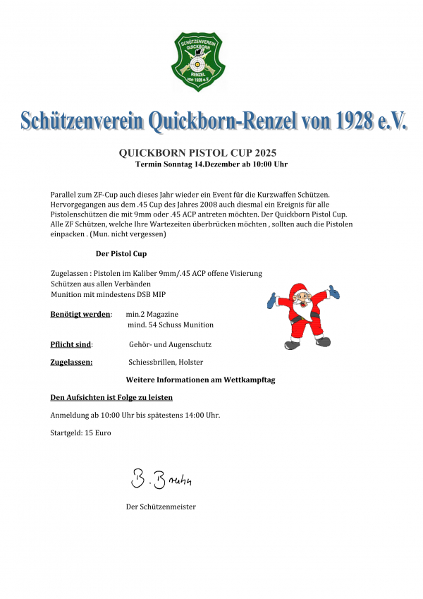 Ausschreibung Weihnachtsschie&szlig;en: Quickborn Pistol Cup 2025